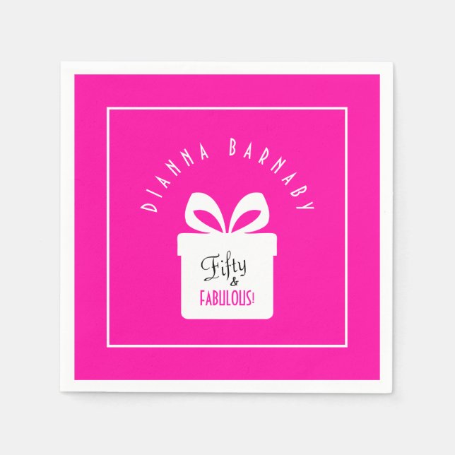 Fifty & FABULOUS Hot Pink 50th Birthday Gift Paper Napkin (Front)
