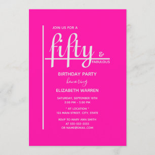 fifty & fabulous Hot Pink 50th Birthday Party Invitation
