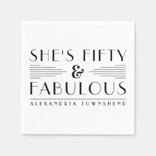 Fifty & Fabulous Lines Art Deco 50th Birthday Napkin