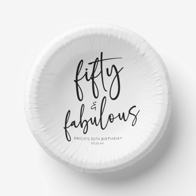 Fifty & Fabulous Minimal 50th Birthday Party Paper Plate (Front)