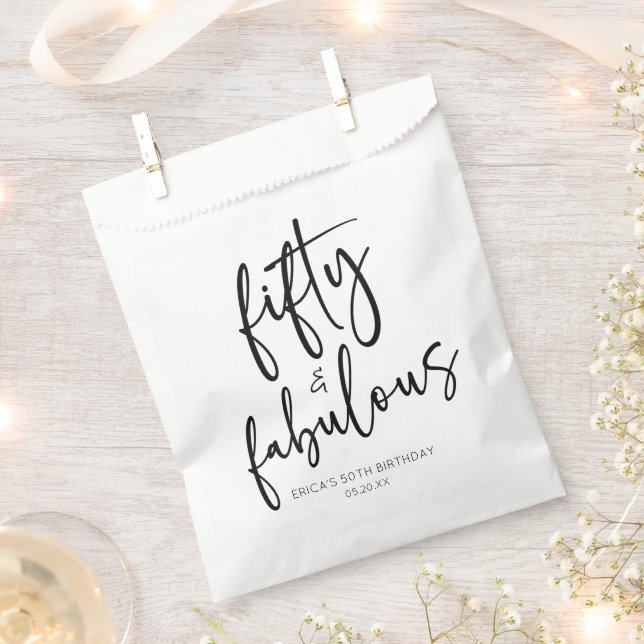 Fifty & Fabulous Minimalist 50th Birthday Party Favour Bags (Clipped)