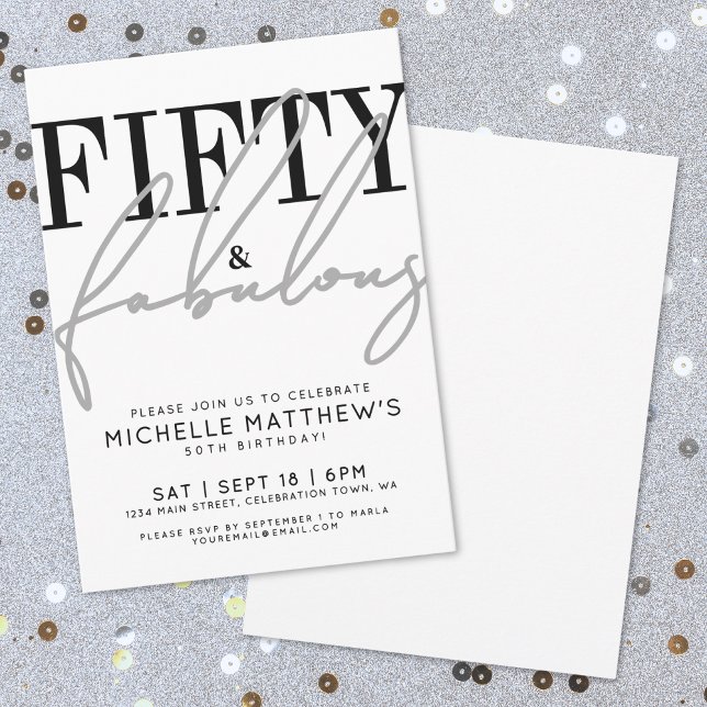Fifty Fabulous Modern 50th Birthday Party Invitation (Fifty Fabulous Modern 50th Birthday Party Invitation)