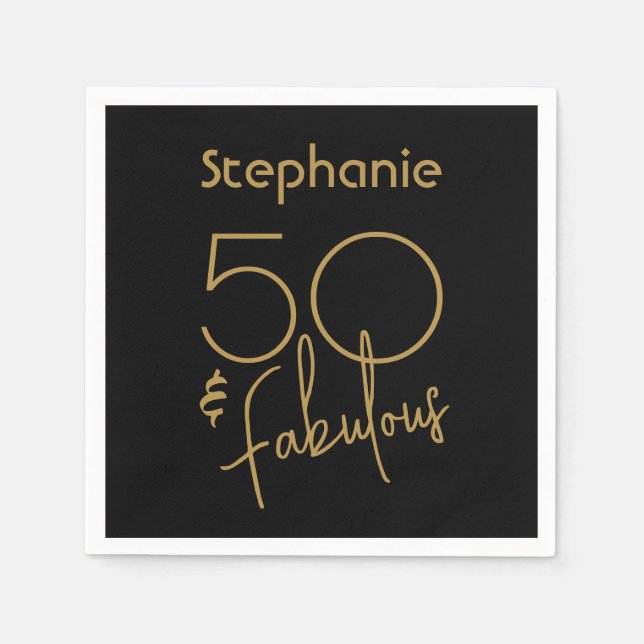Fifty & Fabulous Modern Gold Script 5oth Birthday  Napkin (Front)
