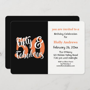 Fifty & Fabulous Orange Typography Birthday Party Invitation