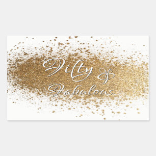 Fifty & Fabulous Over Splattered Faux Gold Foil Rectangular Sticker