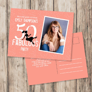 Fifty & Fabulous Peach Photo 50th Birthday Party Postcard