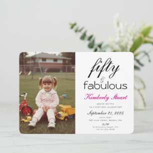 Fifty & Fabulous Photo 50th Script Birthday Party Invitation