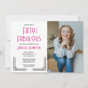 Fifty Fabulous Photo Art Deco Pink 50th Birthday Invitation