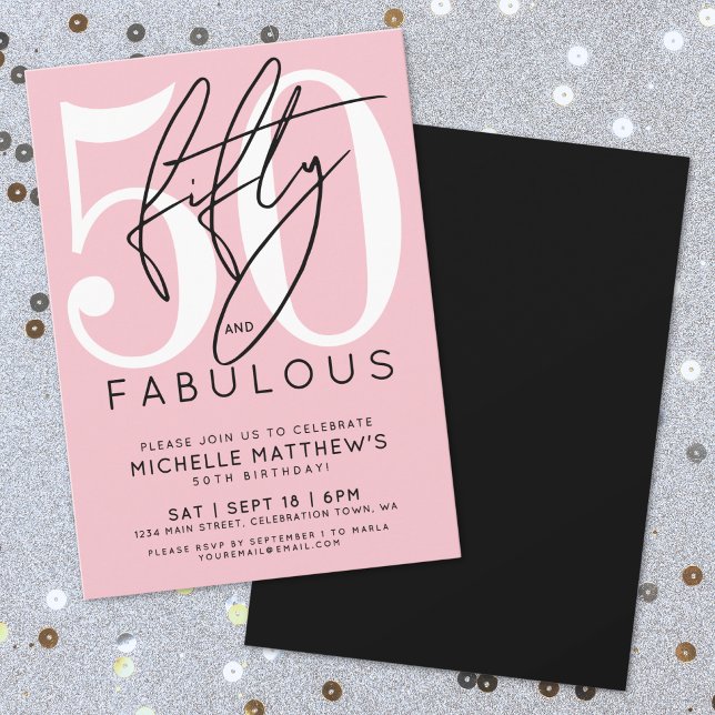 Fifty Fabulous Pink 50th Birthday Invitation (Fifty Fabulous Pink 50th Birthday Invitation)