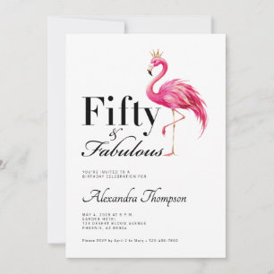 Fifty Fabulous Pink Flamingo 50th Birthday Party Invitation