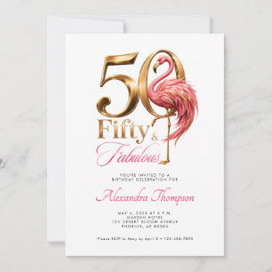 Fifty Fabulous Pink Flamingo 50th Birthday Party Invitation
