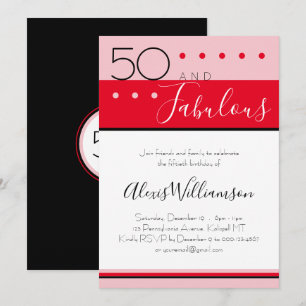 Fifty Fabulous Pink Red Modern Birthday Invitation