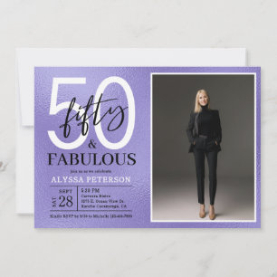 Fifty & Fabulous Purple Script 50th Birthday Photo Invitation