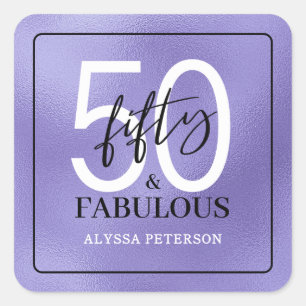 Fifty & Fabulous Purple Script 50th Birthday Square Sticker