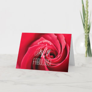 Fifty & FABULOUS Red Rose Photo Birthday Party Invitation