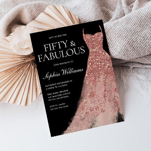Fifty & Fabulous! Rose Gold Dress 50th Birthday Invitation