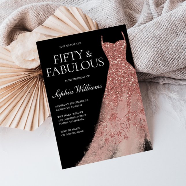 Fifty & Fabulous! Rose Gold Dress 50th Birthday Invitation (Creator Uploaded)