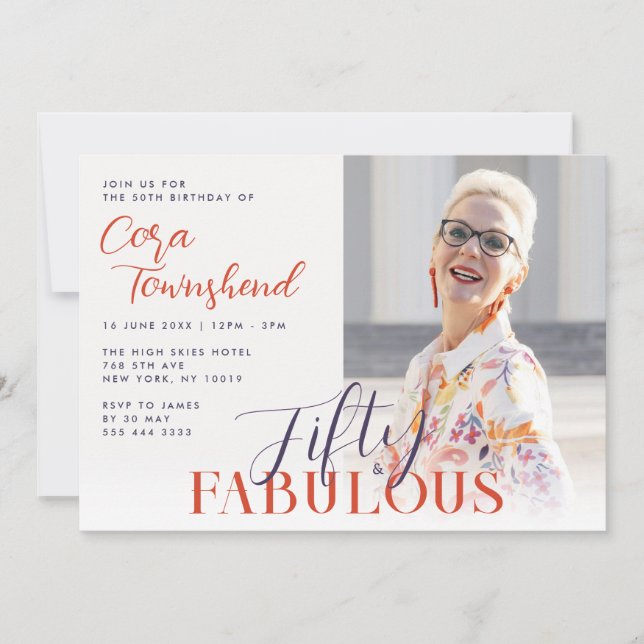 Fifty & Fabulous Script Photo 50th Birthday Invitation (Front)