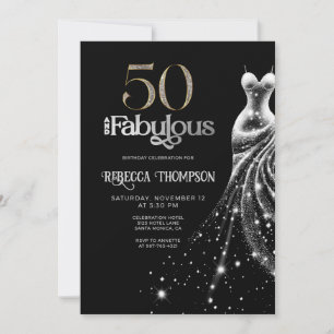 Fifty Fabulous Silver Dress Black 50th Birthday Invitation