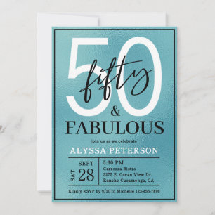 Fifty & Fabulous Teal Script 50th Birthday Invitation