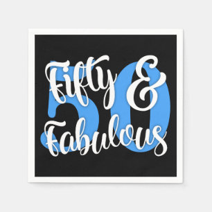 Fifty & Fabulous White and Blue Typography Napkin