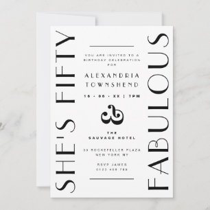 Fifty & Fabulous White Art Deco 50th Birthday Invitation