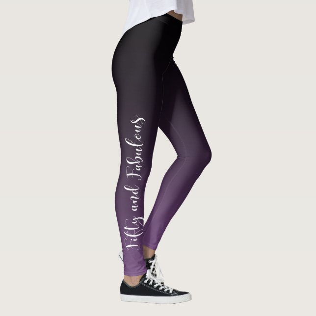 Fifty & Fabulous White on Purple & Black Ombre Leggings (Right)