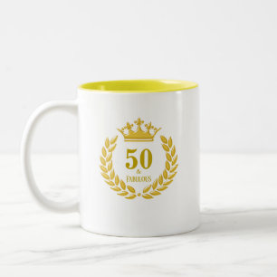 Fifty & Fabulous with Laurel Wreath & Crown Two-Tone Coffee Mug