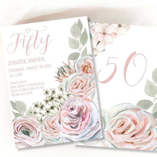 Fifty Floral Birthday Invitation (Creator Uploaded)