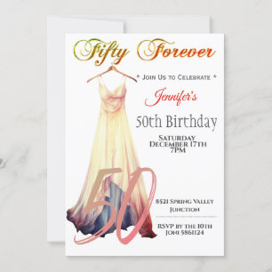 Fifty Forever Modern Dress 50th Birthday Invitation