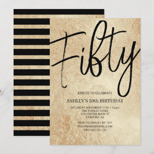 Fifty Gold & Black 50th Birthday Party Invitation