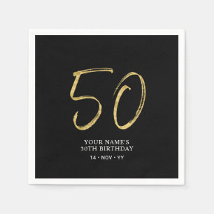 Fifty Gold & Black Lettering 50th Birthday Party Napkin