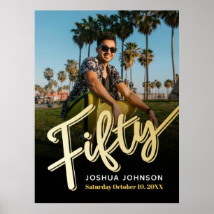 Fifty gold black photo 50th birthday poster