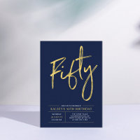 Fifty | Gold & Blue Modern 50th Birthday Party