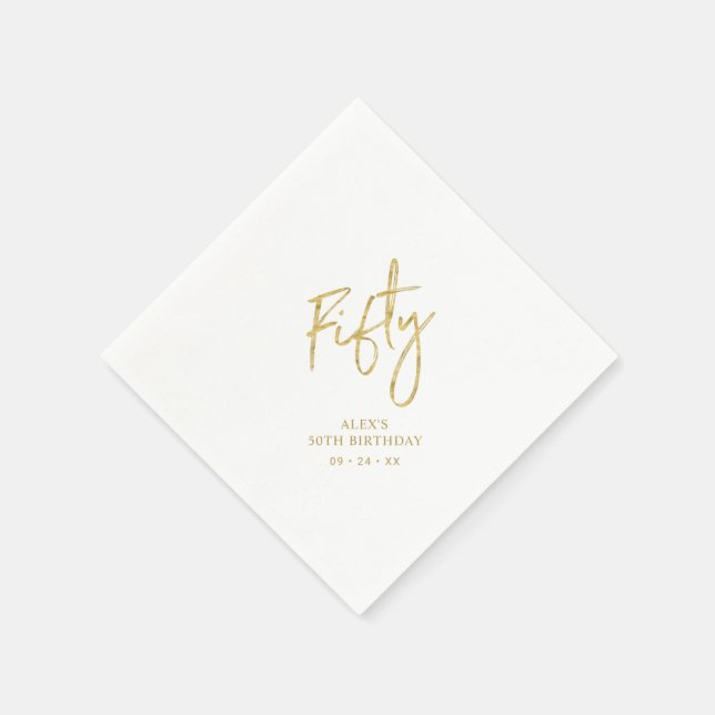 Fifty Gold Lettering 50th birthday Paper Plates Napkin (Corner)
