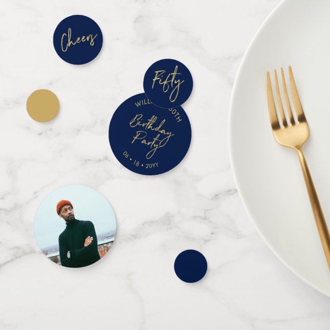 Fifty | Gold & Navy Modern 50th Birthday Party Confetti (Group)