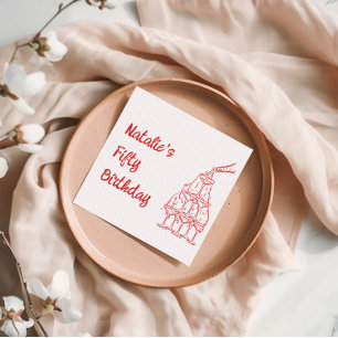 Fifty Hand Drawn Champagne Glasses Tower Birthday Napkin