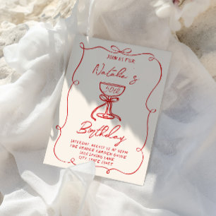 Fifty Hand Drawn Red Bow Martini 50th Birthday Invitation