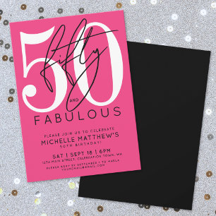 Fifty Hot Pink 50th Birthday Invitation