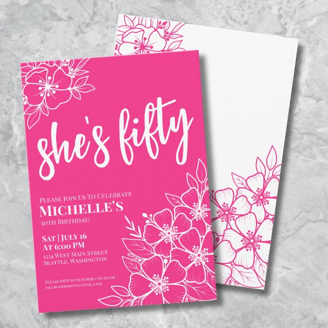 Fifty Hot Pink 50th Birthday Party Invitation (Fun Fifty Hot Pink 50th Birthday Party Invitation)