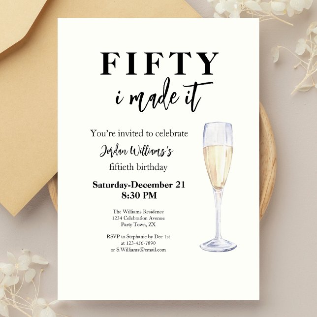 Fifty I Made It Funny Elegant Simple 50th Birthday Invitation (Creator Uploaded)