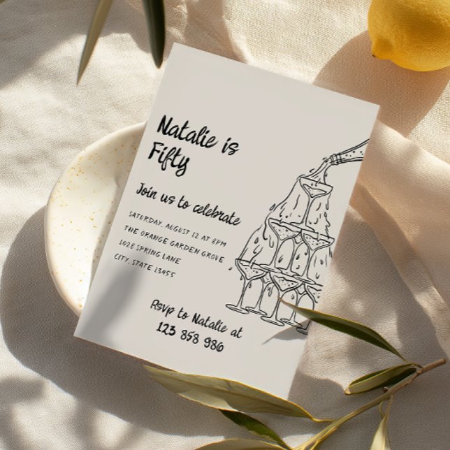 Fifty Illustrated Champagne Tower 50th Birthday Invitation (Creator Uploaded)