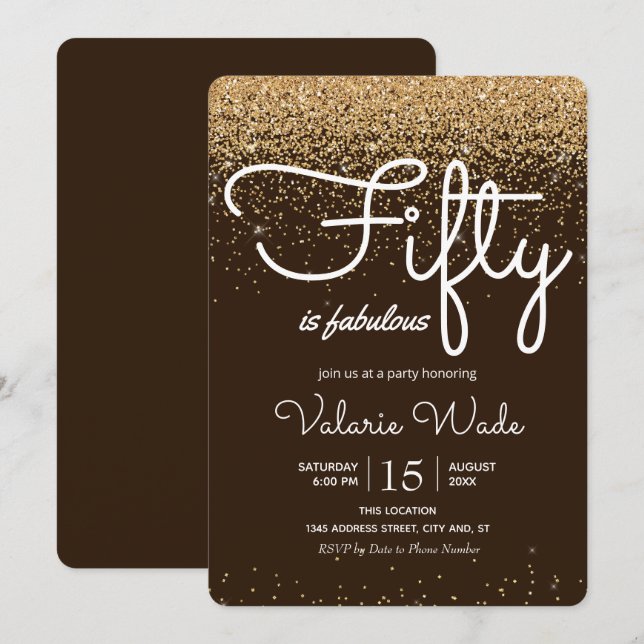 Fifty is Fabulous Gold Glitter Birthday party Invitation (Front/Back)