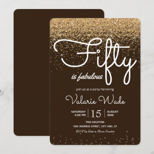 Fifty is Fabulous Gold Glitter Birthday party Invitation