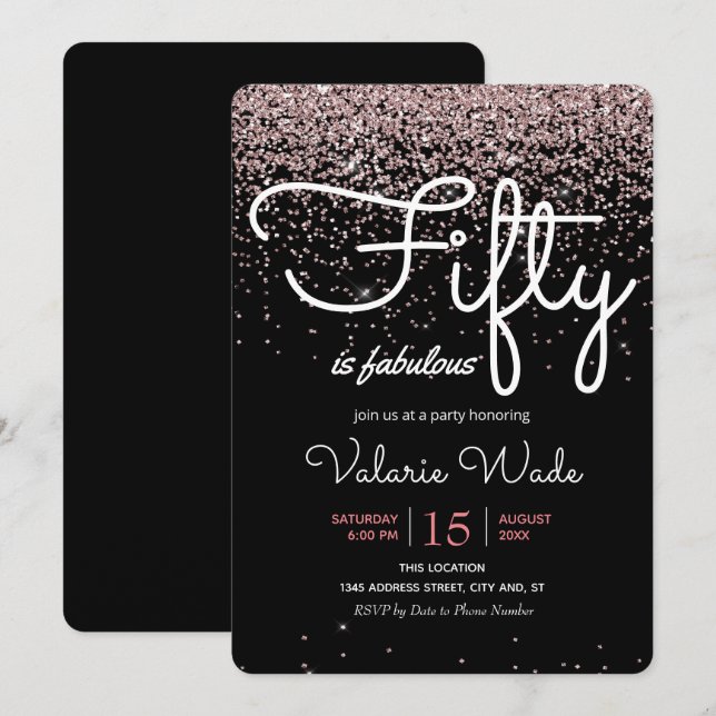 Fifty is Fabulous Pink Birthday party Invitation (Front/Back)