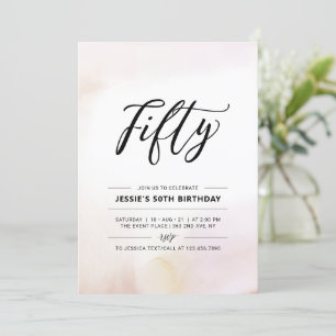 Fifty Minimal 50th Birthday Party Watercolor Invitation