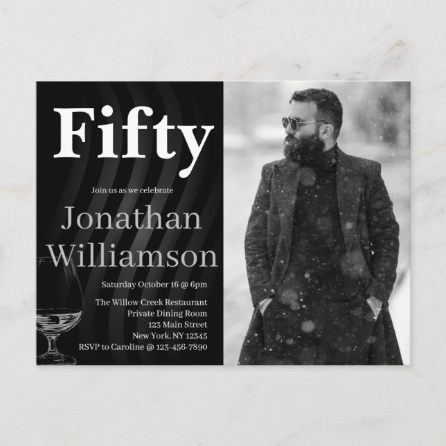 Fifty Modern 50th Birthday Party Photo For Him Postcard (Front)