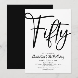 Fifty Modern 50th Black and White Birthday Party  Invitation