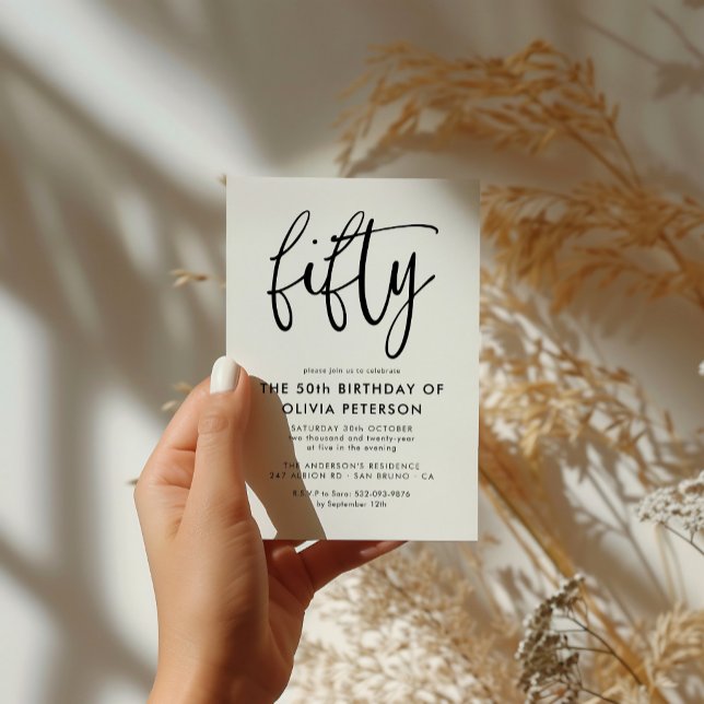 Fifty | Modern 50th Black & White Birthday Party Invitation Postcard (Creator Uploaded)