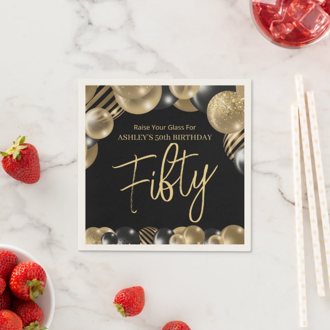 Fifty Modern Glitter Balloon 50th Birthday Napkins (Insitu)
